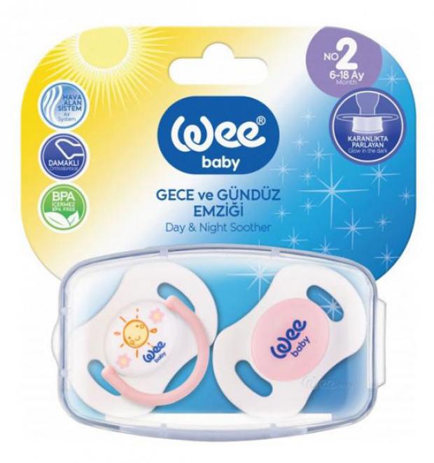 Набор ортодонтических пустышек Wee Baby День-Ночь силиконовые от 6 до 18 мес 2 шт 400₽