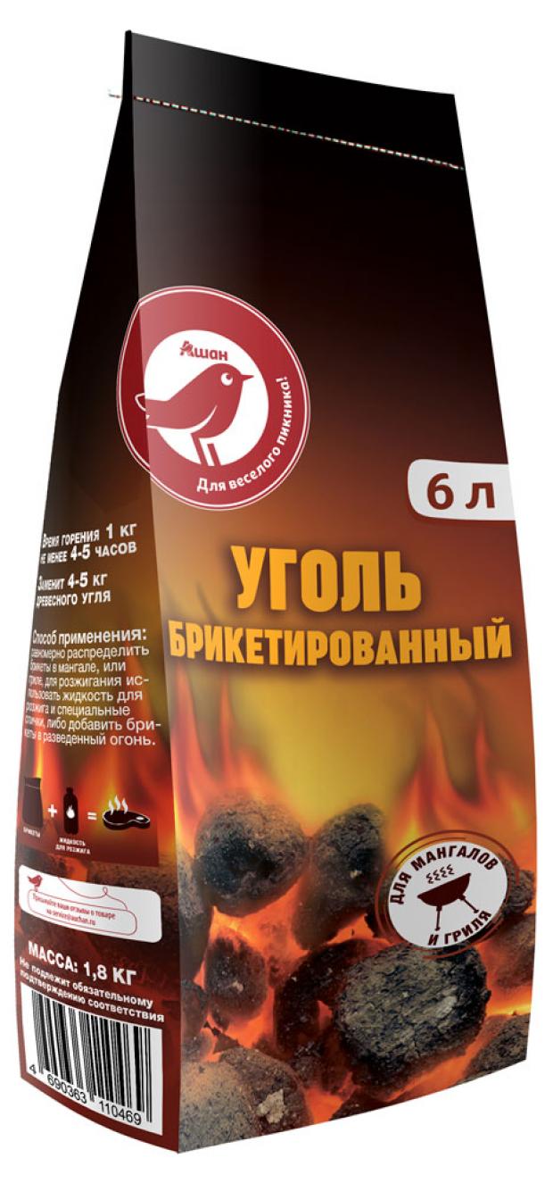 Уголь Auchan брикетированный, 6 л
