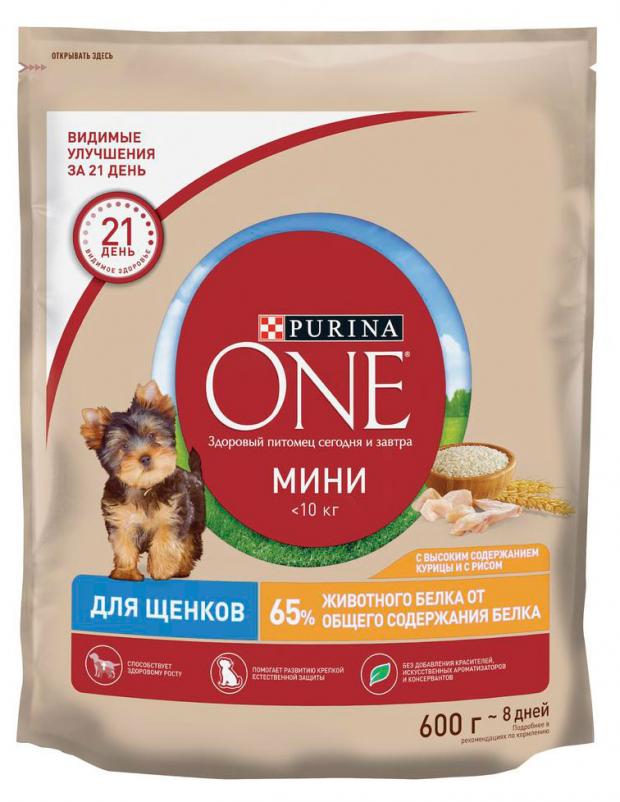 Корм для щенков Purina ONE mini сухой для мелких пород курица и рис 600 г 178₽