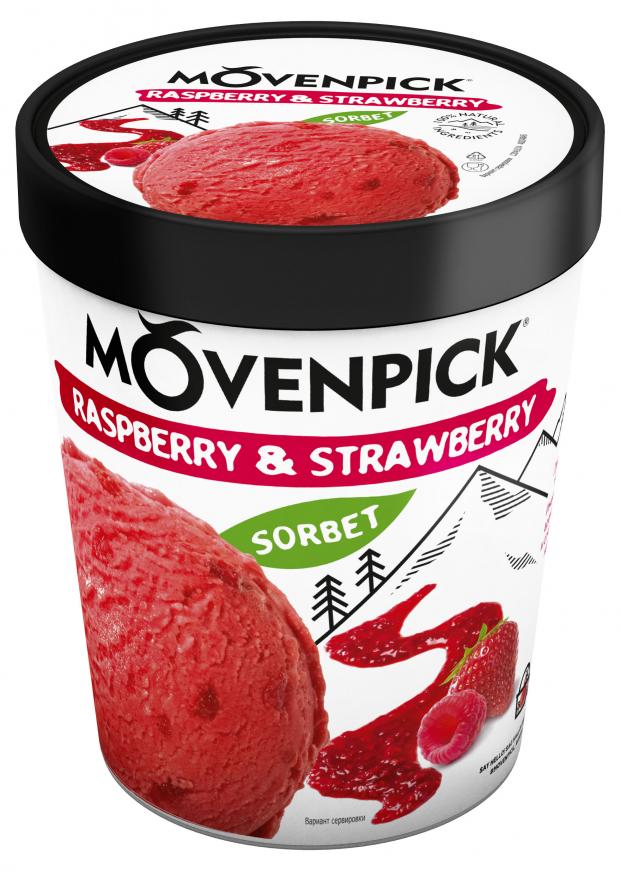 

Десерт взбитый Movenpick Sorbet Raspberry&Strawberry замороженный малиновый с кусочками клубники, 306 г
