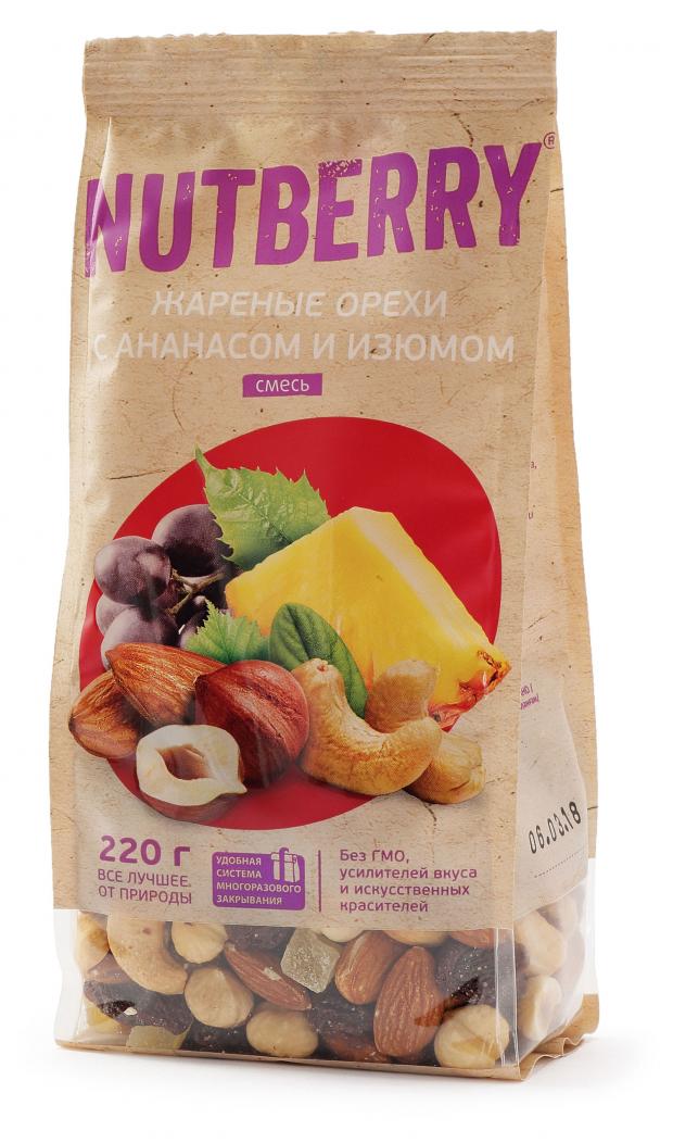 Смесь орехово-фруктовая Nutberry орехи с ананасом и изюмом, 220 г