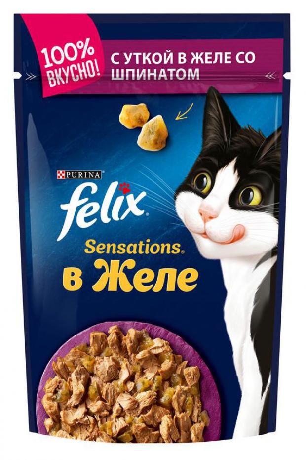 Корм для кошек Felix Sensation с уткой в желе со шпинатом 85 г 21₽