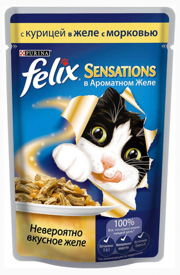 

Корм для кошек Felix Sensation курица в желе с морковью, 85 г