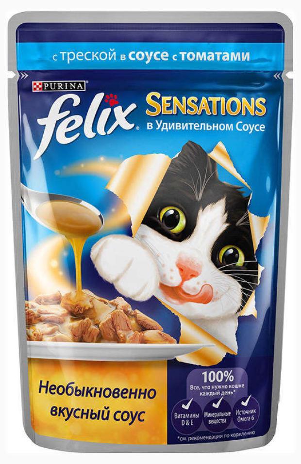 

Корм для кошек Felix Sensation треска в в томатном соусе, 85 г