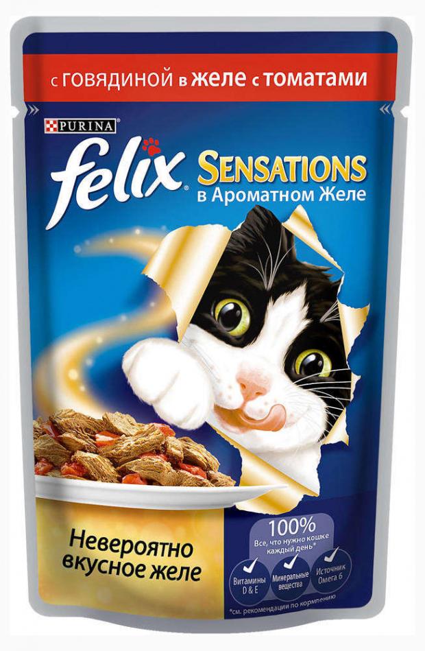 

Корм для кошек Felix Sensation говядина в желе с томатами, 85 г