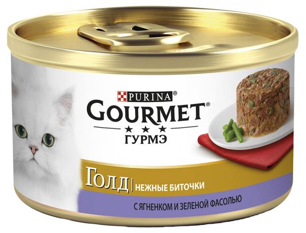 

Консервированный корм для кошек Gourmet Gold биточки с ягнёнком фасолью, 85 г