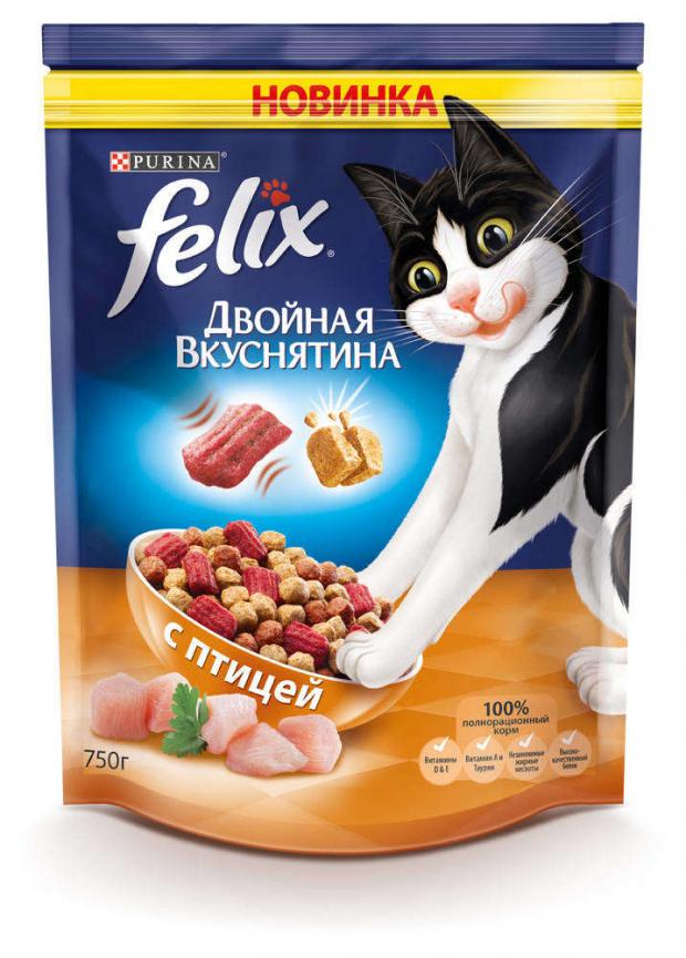 Сухой корм для кошек Felix Двойная вкуснятина птица 750 г 223₽