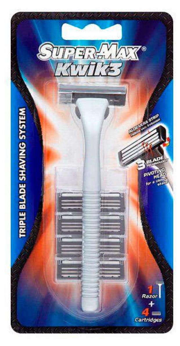 Станок для бритья Super-Max Kwik 3 многоразовый 4 сменных кассеты 153₽
