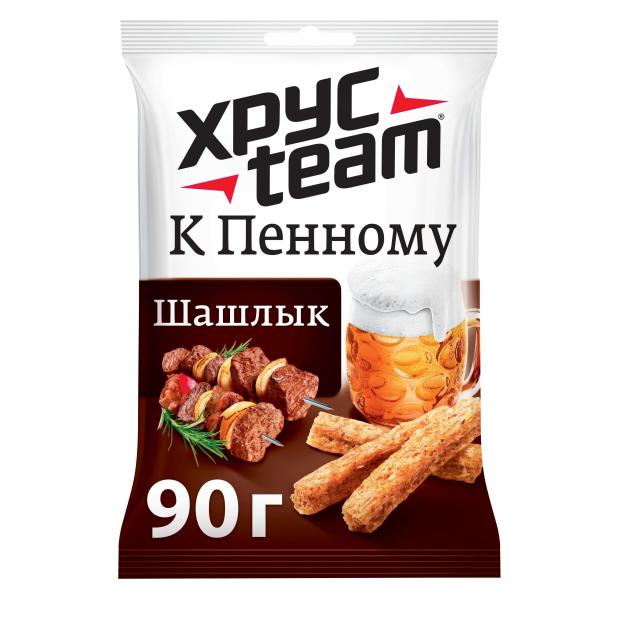 

Сухарики ржаные Хрусteam К Пенному со вкусом шашлыка, 90 г