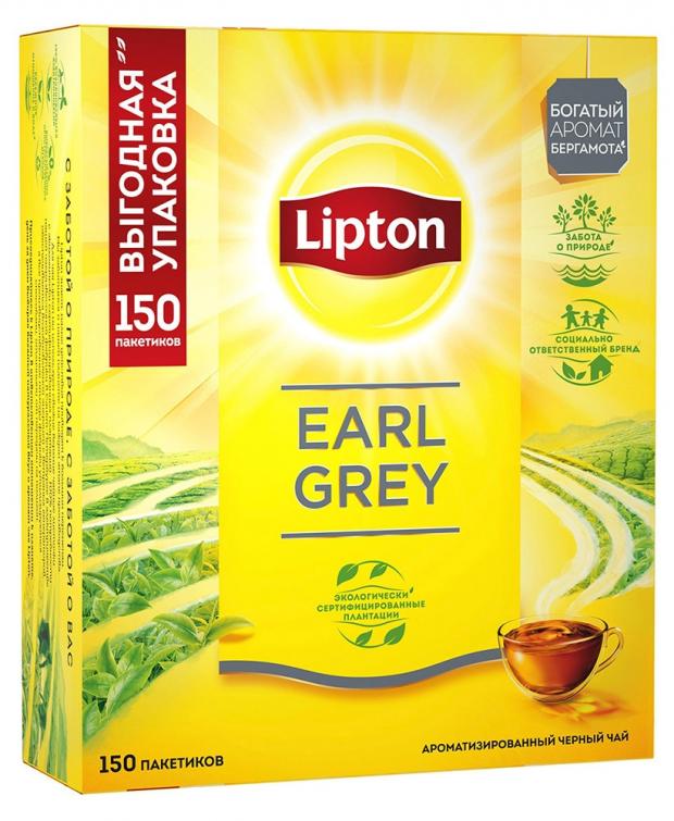 

Чай черный Lipton Earl Grey с бергамотом в пакетиках, 150х1,6 г
