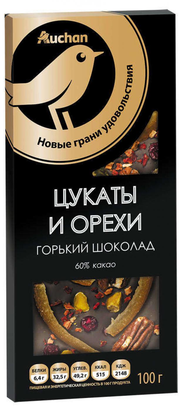 Шоколад АШАН Золотая Птица горький с цукатами и орехами 100 г 150₽