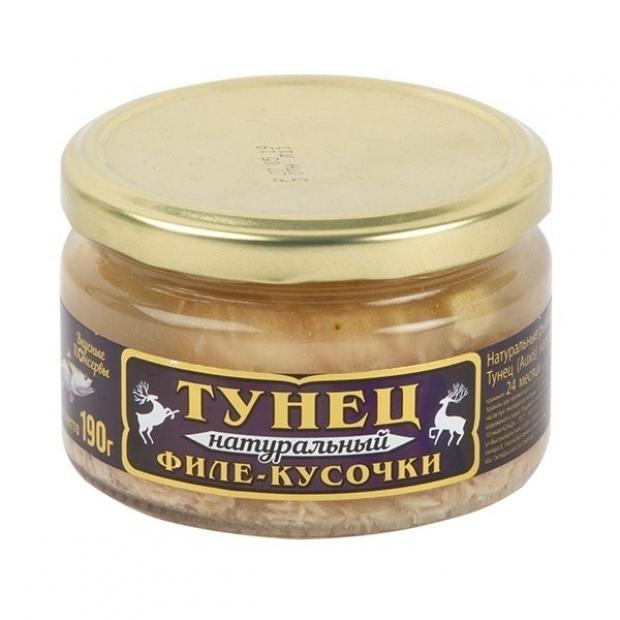 

Тунец «Вкусные консервы» натуральный филе-кусочки, 190 г