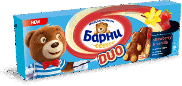 Пирожное «Барни» бисквитное вкус ванили и клубники, 150г