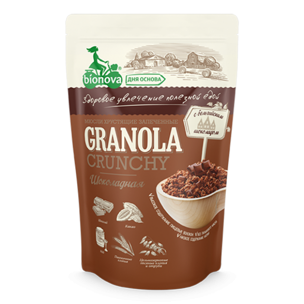 Мюсли хрустящие Bionova гранола без сахара шоколадная 400 г 292₽