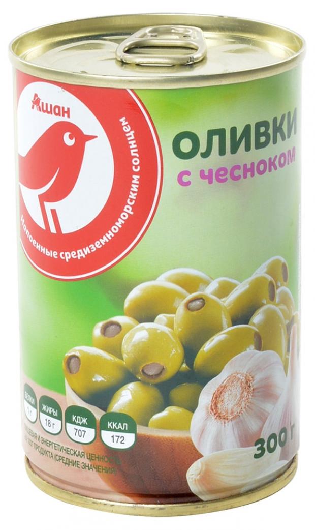 

Оливки зеленые АШАН с чесноком, 300 г