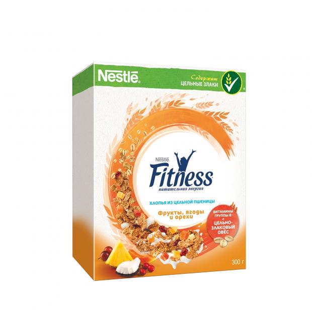 

Готовый завтрак Fitness хлопья из пшеницы с фруктами ягодами и орехами, 300 г