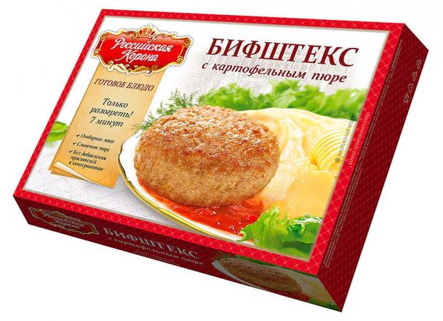 Бифштекс из мяса цыпленка Российская Корона с картофельным пюре 300 г 141₽