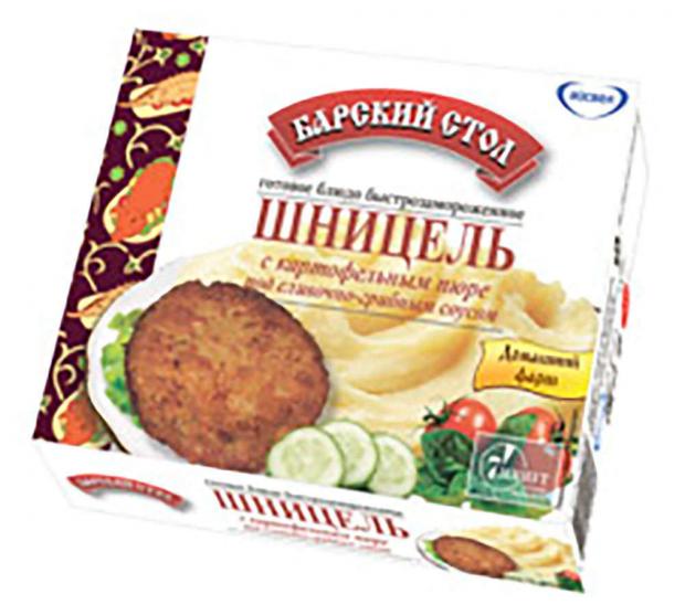 

Шницель из говядины «Барский стол» с картофельным пюре под сливочно-грибным соусом, 350 г