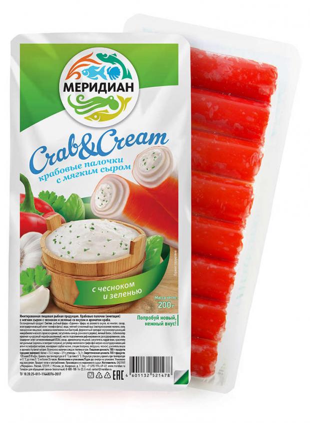 

Крабовые палочки «Меридиан» Crab&Cream с начинкой мягкий сыр чеснок и зелень, 200 г
