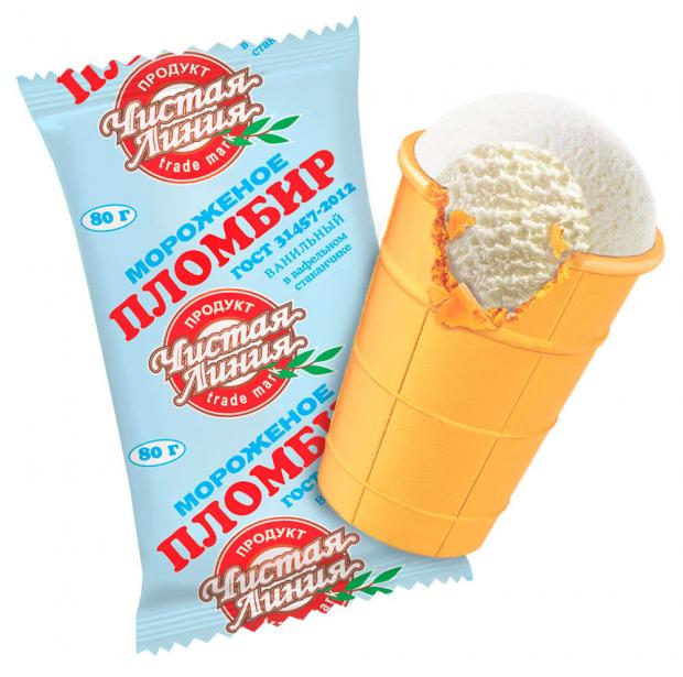Мороженое Чистая Линия пломбир ванильный в вафельном стаканчике 80 г 69₽