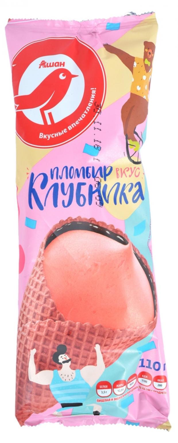 Мороженое АШАН пломбир клубничный 110 г 49₽