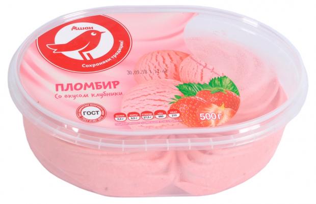 Мороженое пломбир АШАН клубничный 500 г 188₽