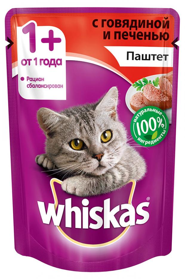 Корм для кошек Whiskas паштет говядина печень 85 г 21₽
