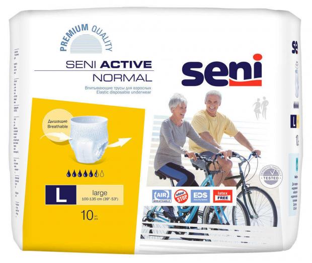 Трусы урологические для взрослых Seni Active Normal размер L 100-135 см 10 шт 532₽