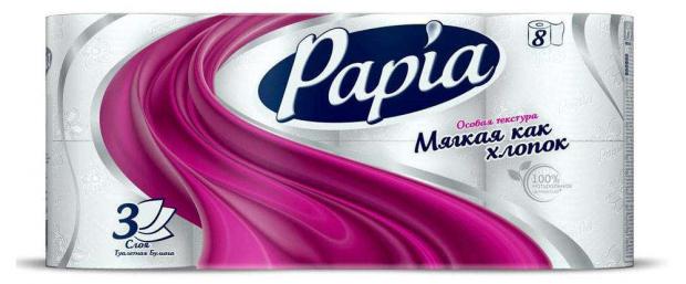 Туалетная бумага Papia белая 3 слоя 8 рулонов 174₽