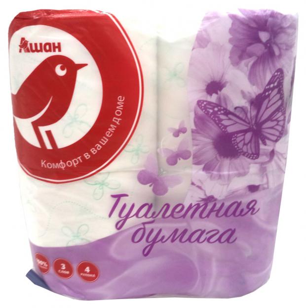 Туалетная бумага АШАН 3 слоя 4 рулона 73₽