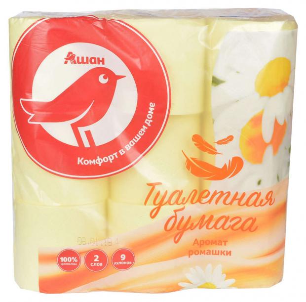 

Туалетная бумага АШАН Ромашка 2 слоя, 9 рулонов