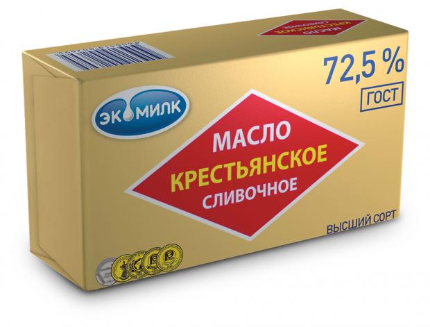 

Масло сладко-сливочное «Экомилк» крестьянское несоленое 72,5%, 450 г