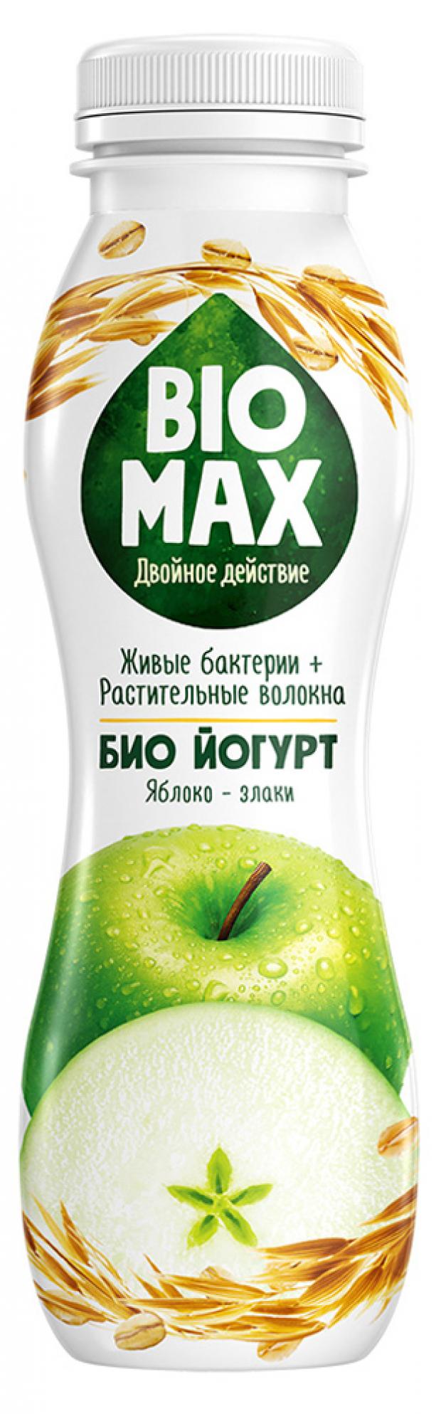 Биойогурт Bio-Max c наполнителем яблоко-злаки, обогащенный бифидобактериями и пребиотиком 1.5%, 270 г