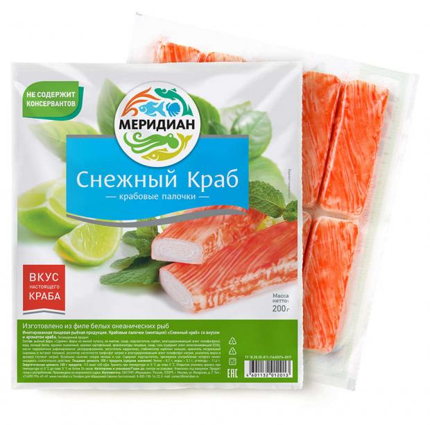 Крабовые палочки Меридиан Снежный краб 200 г 117₽