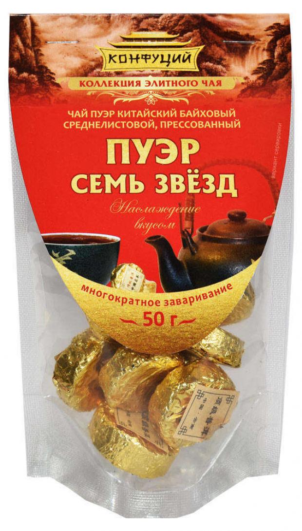 Чай черный Конфуций Пуэр Семь звезд среднелистовой прессованный 50 г 103₽