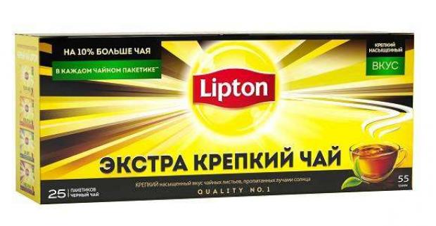 

Чай черный Lipton Экстра Крепкий в пакетиках, 25х2.2 г