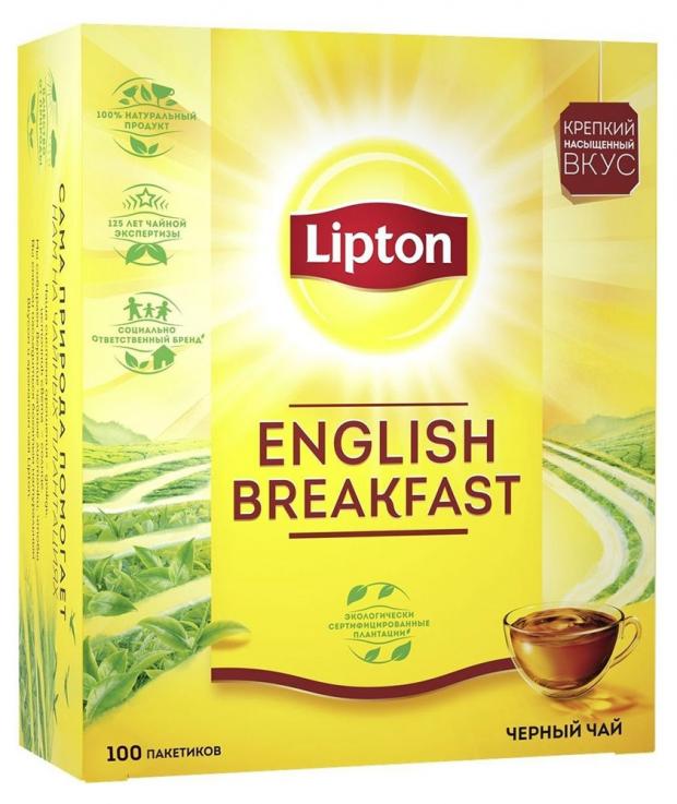 

Чай черный Lipton English Breakfast в пакетиках, 100х2 г
