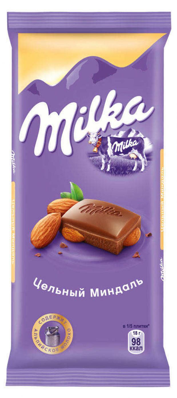Шоколад Milka молочный с цельным миндалем 90 г 60₽