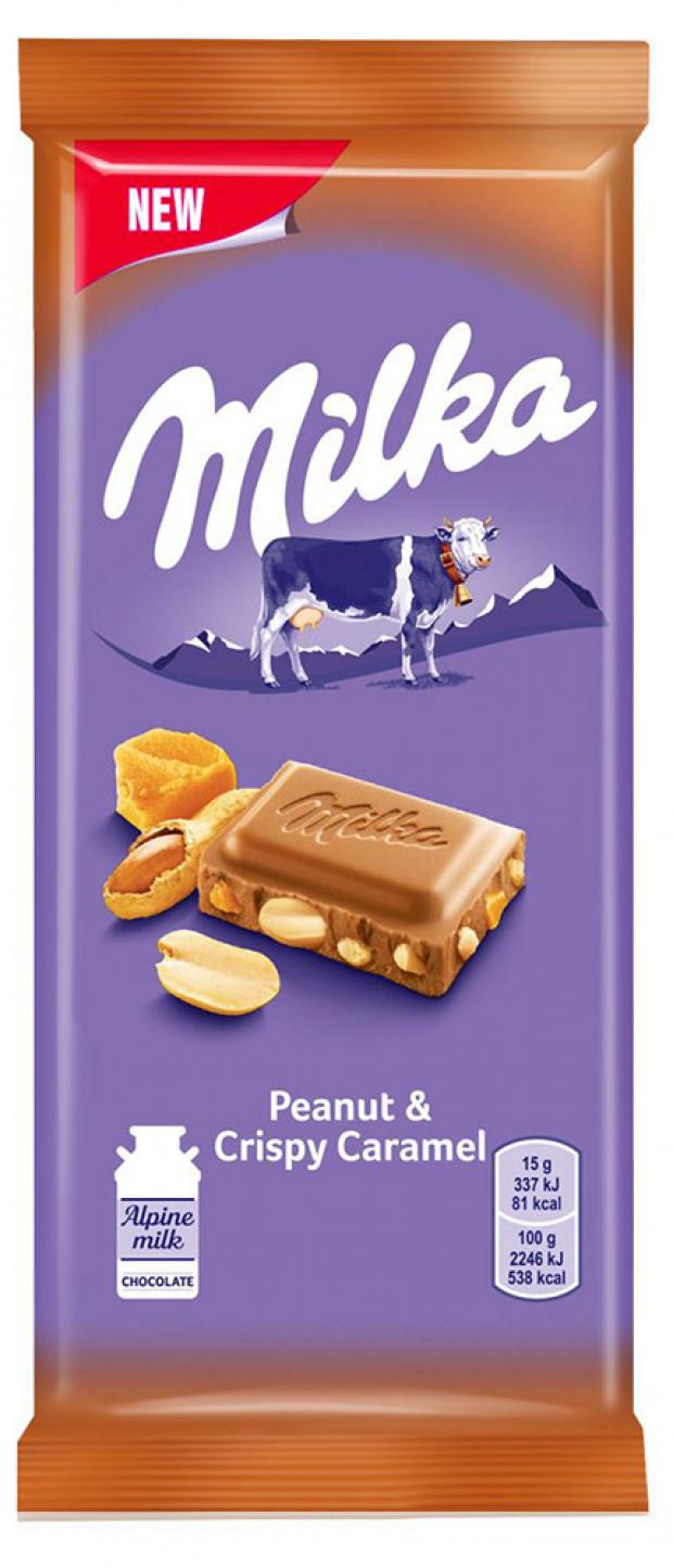 Шоколад Milka молочный с арахисом карамелью шариками и хлопьями 90 г 60₽