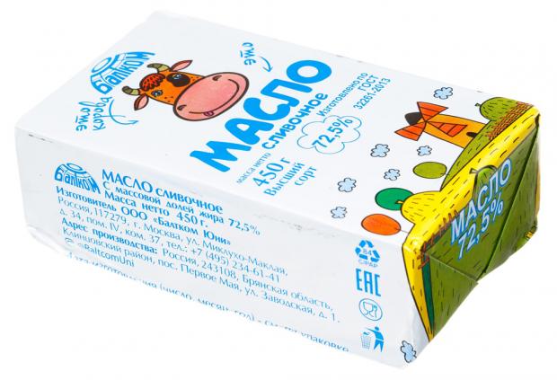 Масло сливочное Балтком Юни ГОСТ 725 450 г 289₽