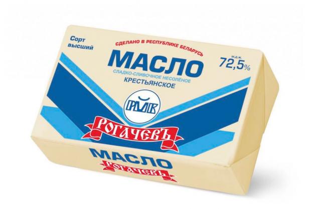 

Масло сладко-сливочное «Рогачевъ» несоленое Крестьянское фольга 72,5%, 160 г