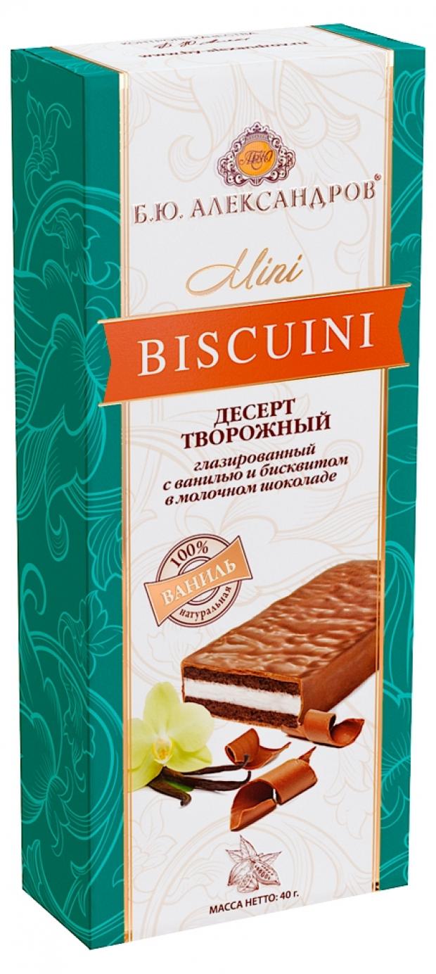 Десерт творожный БЮ Александров Mini Biscuini в молочном шоколаде с кокосом и бисквитом 20 40 г 55₽