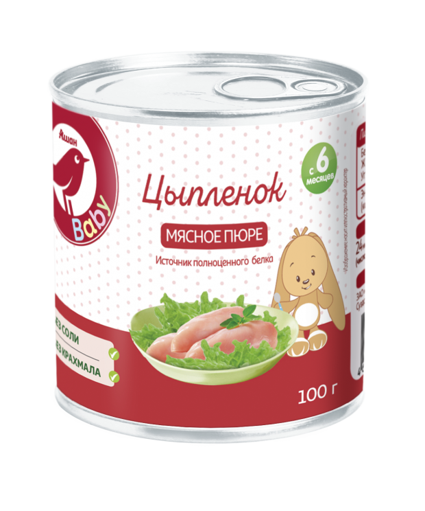 Пюре АШАН Baby мясное цыпленок с 6 мес 100 г 46₽
