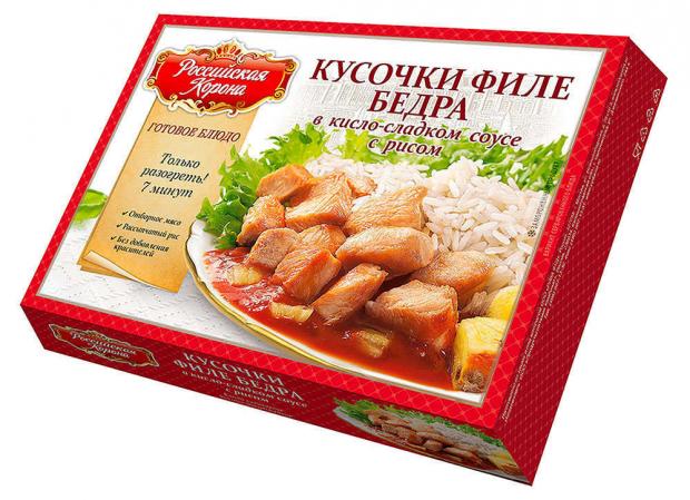 

Кусочки филе бедра куриные с рисом «Российская Корона» в кисло-сладком соусе, 350 г