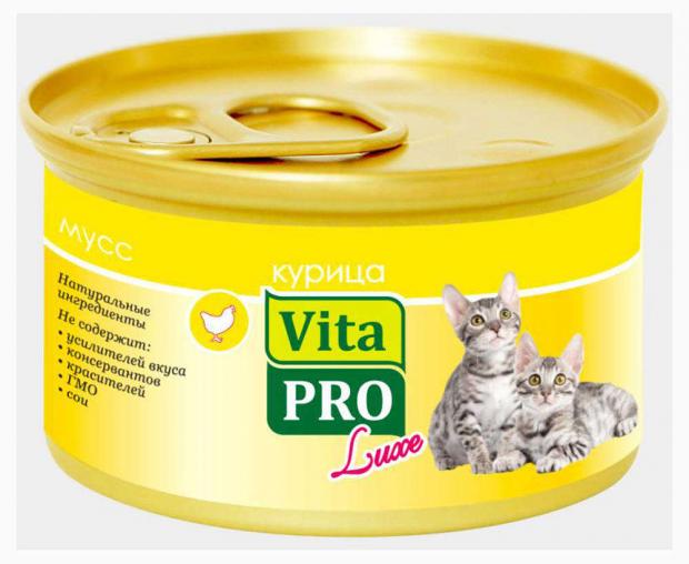 

Консервированный корм для котят до 1 года Vita Pro Luxe курица, 85 г