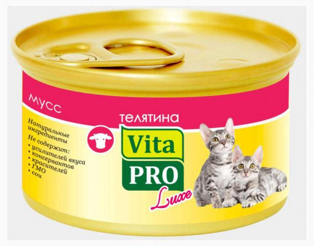 

Консервированный корм для котят до 1 года Vita Pro Luxe телятина, 85 г
