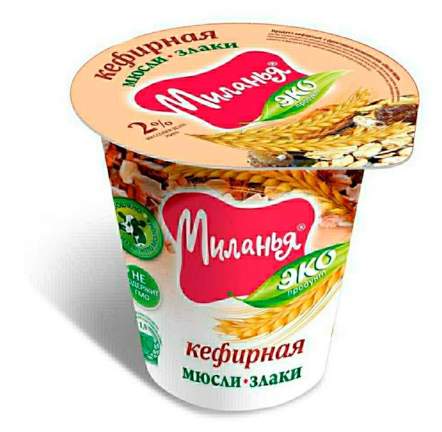 

Продукт кефирный «Миланья» мюсли-злаки 2,0%, 350 г