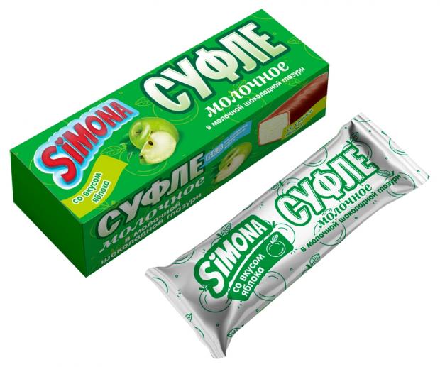 

Суфле молочное Simona в молочной шоколадной глазури со вкусом яблока, 40 г