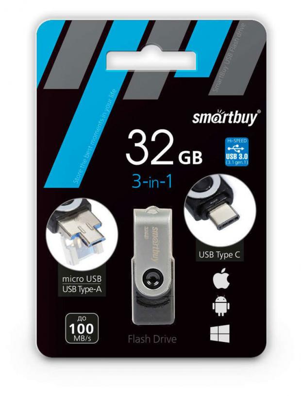 

Накопитель Smartbuy Trio OTG 3в1 32 Гб