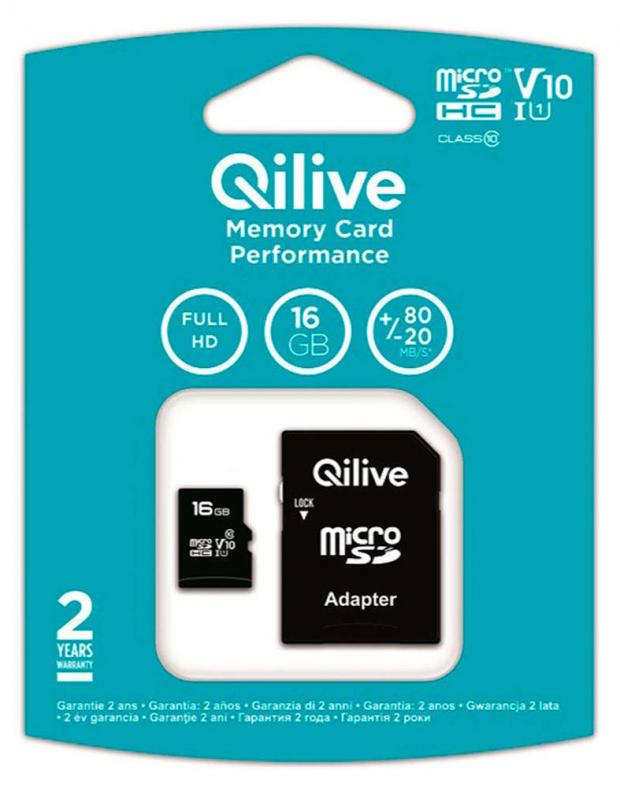 

Карта памяти Qilive microSD Cl 10 UHS-I U1 16 Гб с адаптером